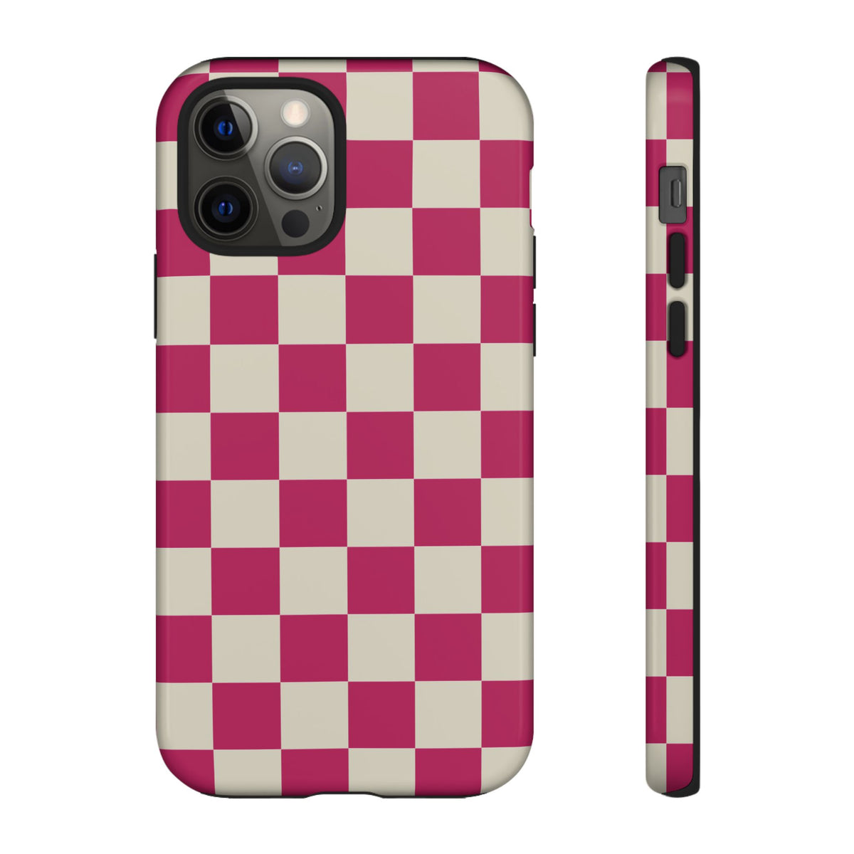 Pink & White Checked Pattern Phone Case - Pink Phone Case - iPhone 12 Pro / Glossy
