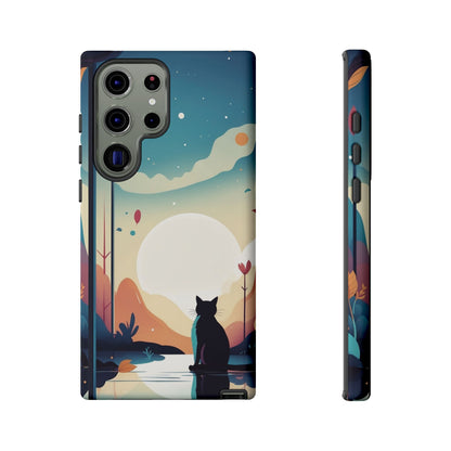 Stylised Cat & Moon Design Phone Case - Multicolor Phone Case - Samsung Galaxy S23 Ultra / Glossy