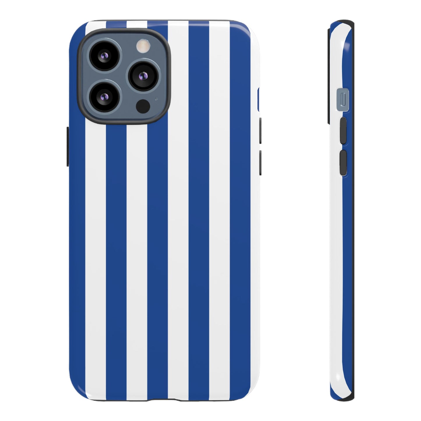 iPhone 13 Pro Max / Glossy Phone Case - Simple Blue & White Stripe Pattern Phone Case