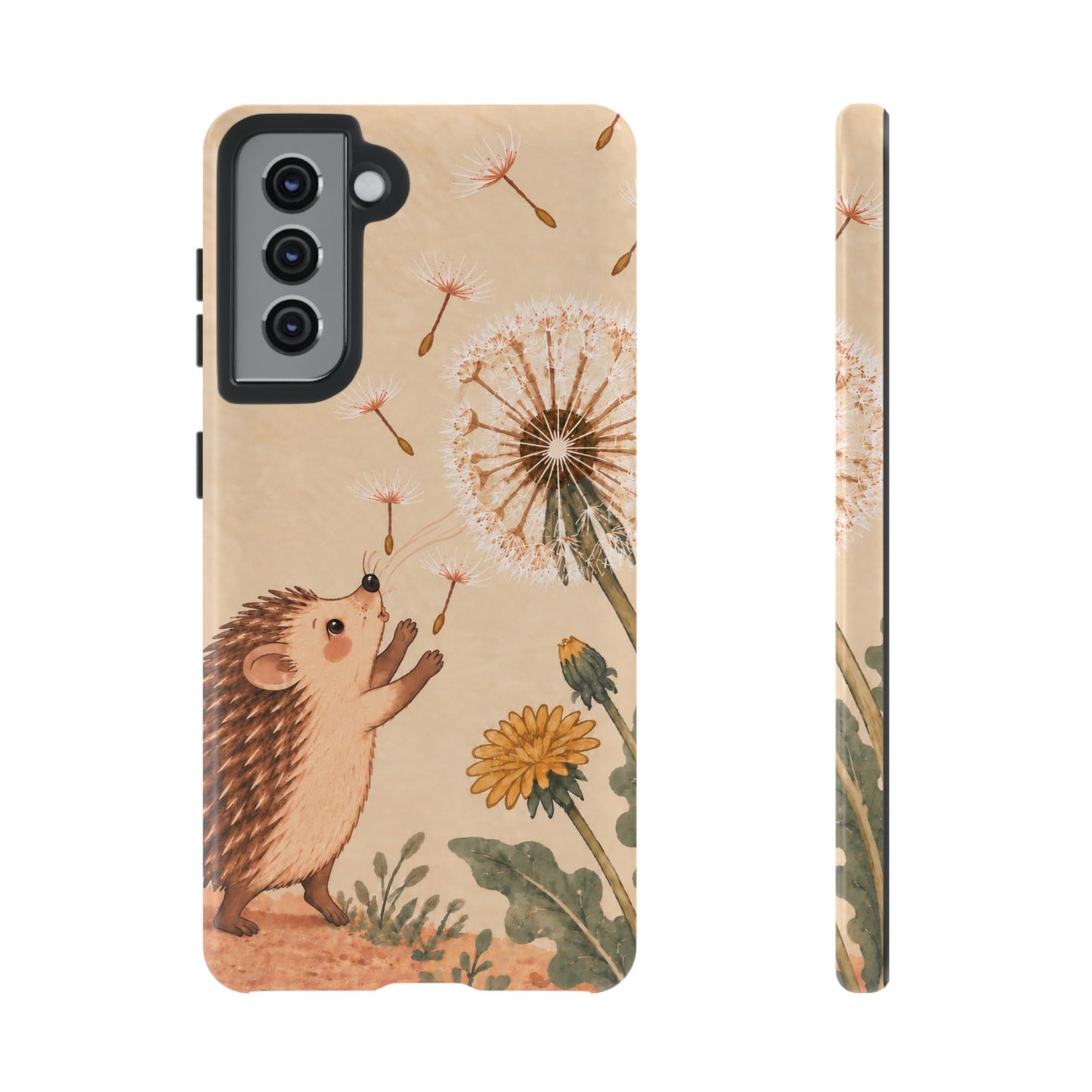 Whimsical Cream Hedgehog and Dandelion Phone Case - White Phone Case - Samsung Galaxy S21 / Glossy