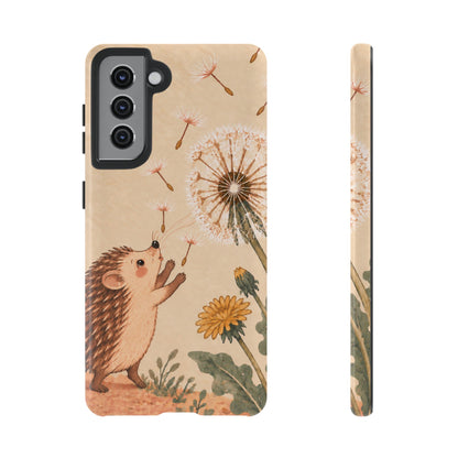Whimsical Cream Hedgehog and Dandelion Phone Case - White Phone Case - Samsung Galaxy S21 / Glossy
