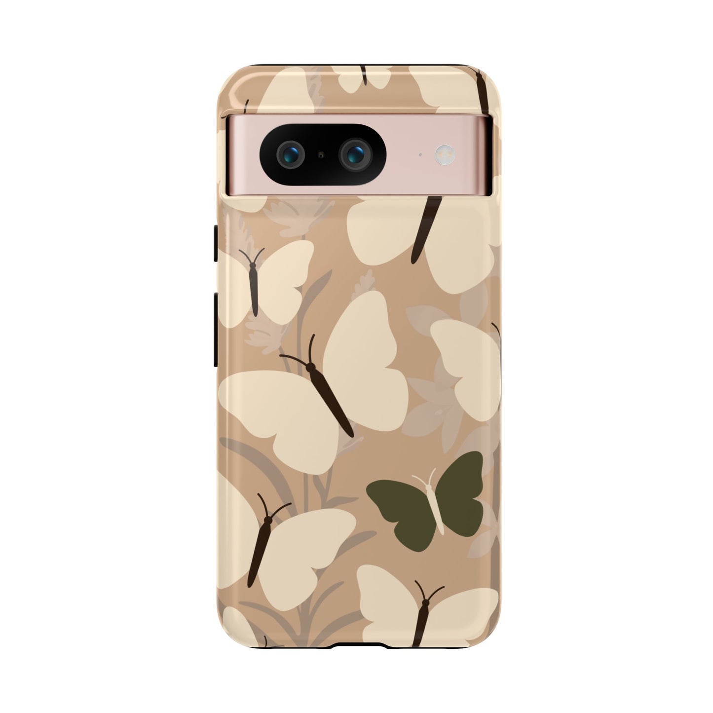 Google Pixel 8 / Glossy Phone Case - Minimalist Beige Butterfly Pattern Phone Case