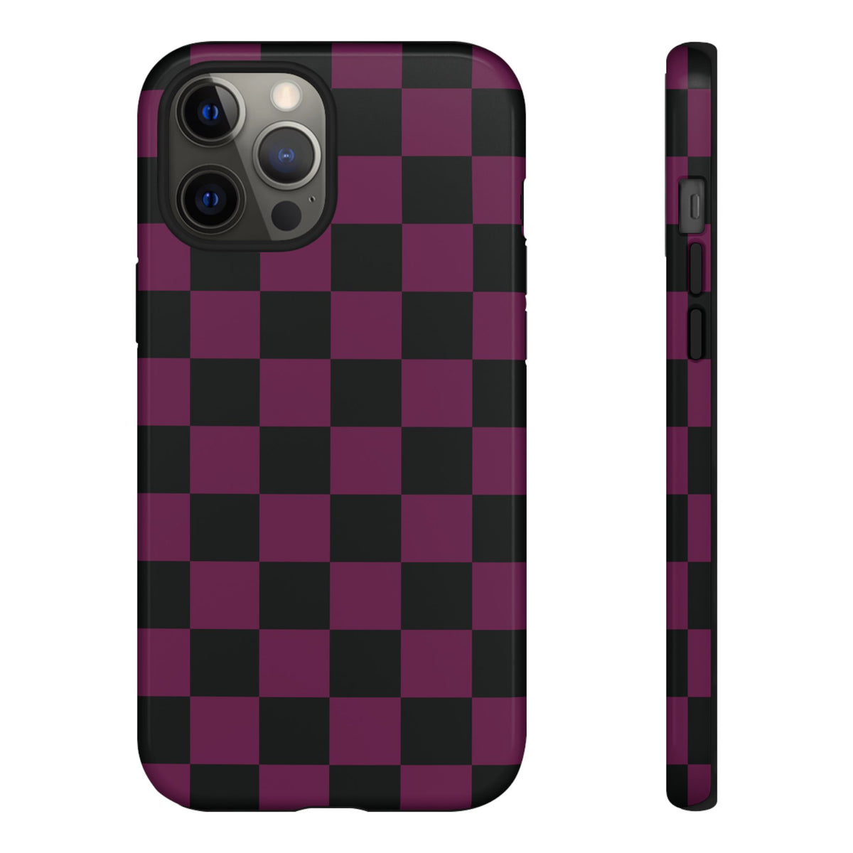 Trendy Plum & Black Checked Pattern Phone Case - Purple Phone Case - iPhone 12 Pro Max / Glossy