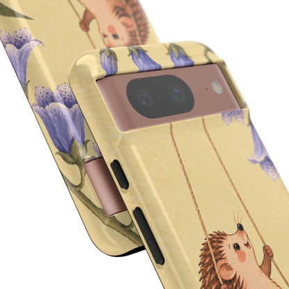 Whimsical Buttercream Hedgehog and Bluebell Phone Case - Yellow Phone Case