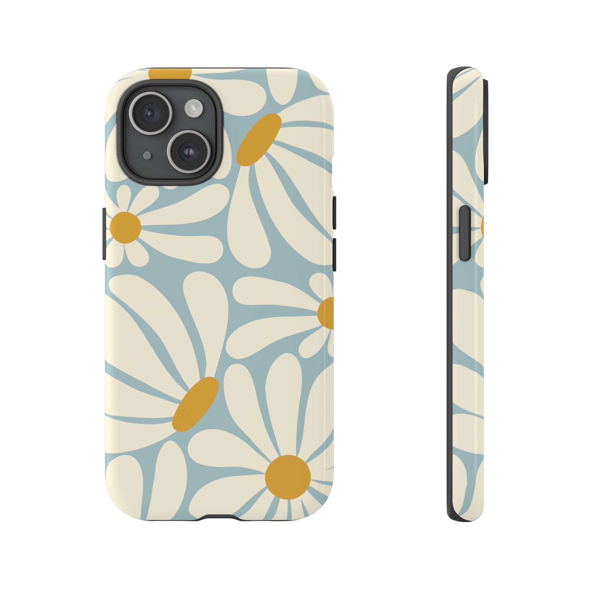 Retro Light Blue Daisy Pattern Phone Case - Blue Phone Case - iPhone 15 / Glossy