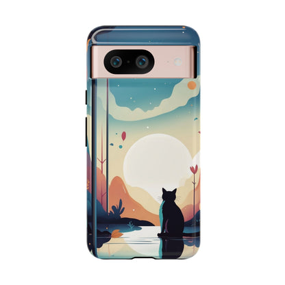 Stylised Cat & Moon Design Phone Case - Multicolor Phone Case - Google Pixel 8 / Glossy
