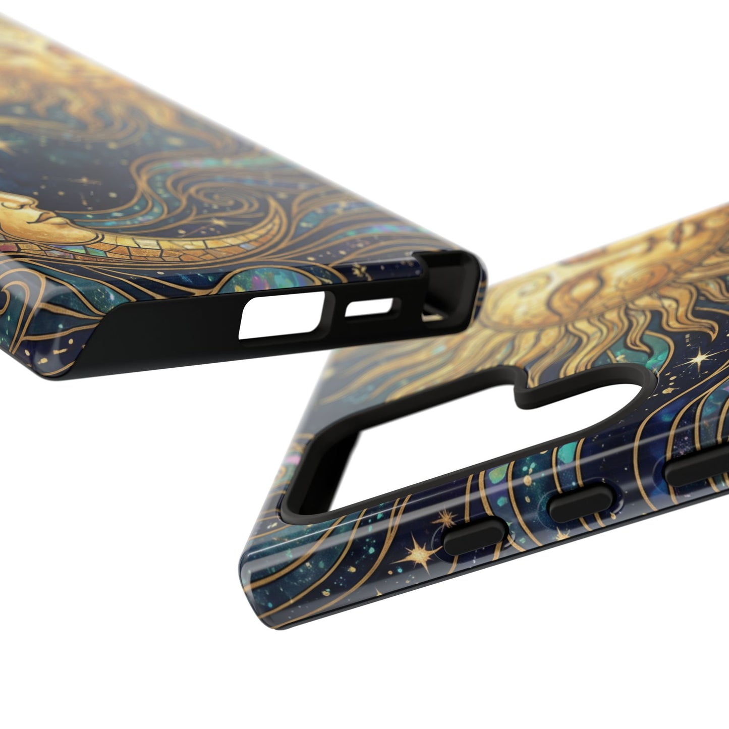 Elegant Teal & Gold Sun and Moon Phone Case