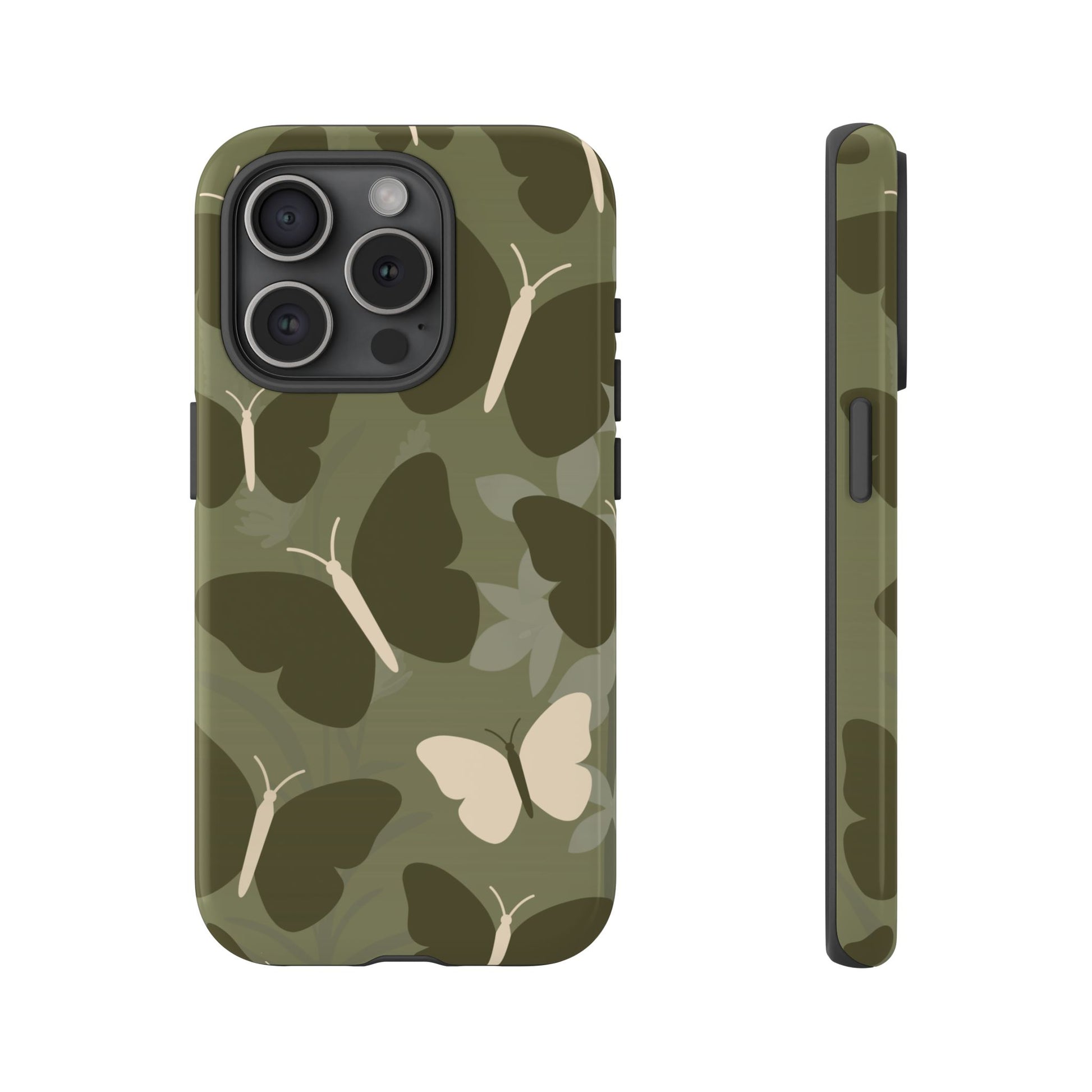 Minimalist Olive Green Butterfly Pattern Phone Case - Green Phone Case - iPhone 15 Pro / Glossy