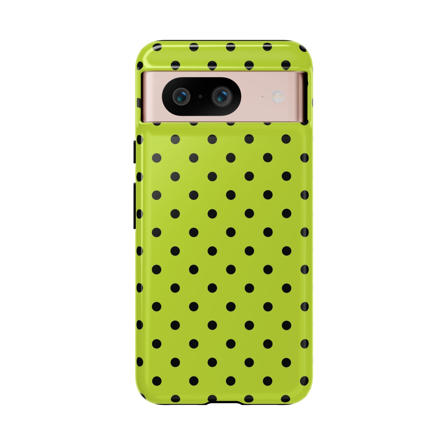 Google Pixel 8 / Glossy Phone Case - Trendy Neon Lime Green & Black Dot Pattern Phone Case