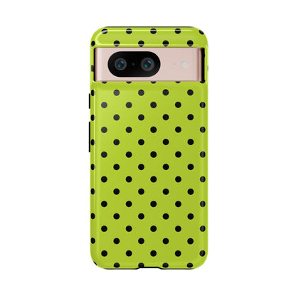 Google Pixel 8 / Glossy Phone Case - Trendy Neon Lime Green & Black Dot Pattern Phone Case