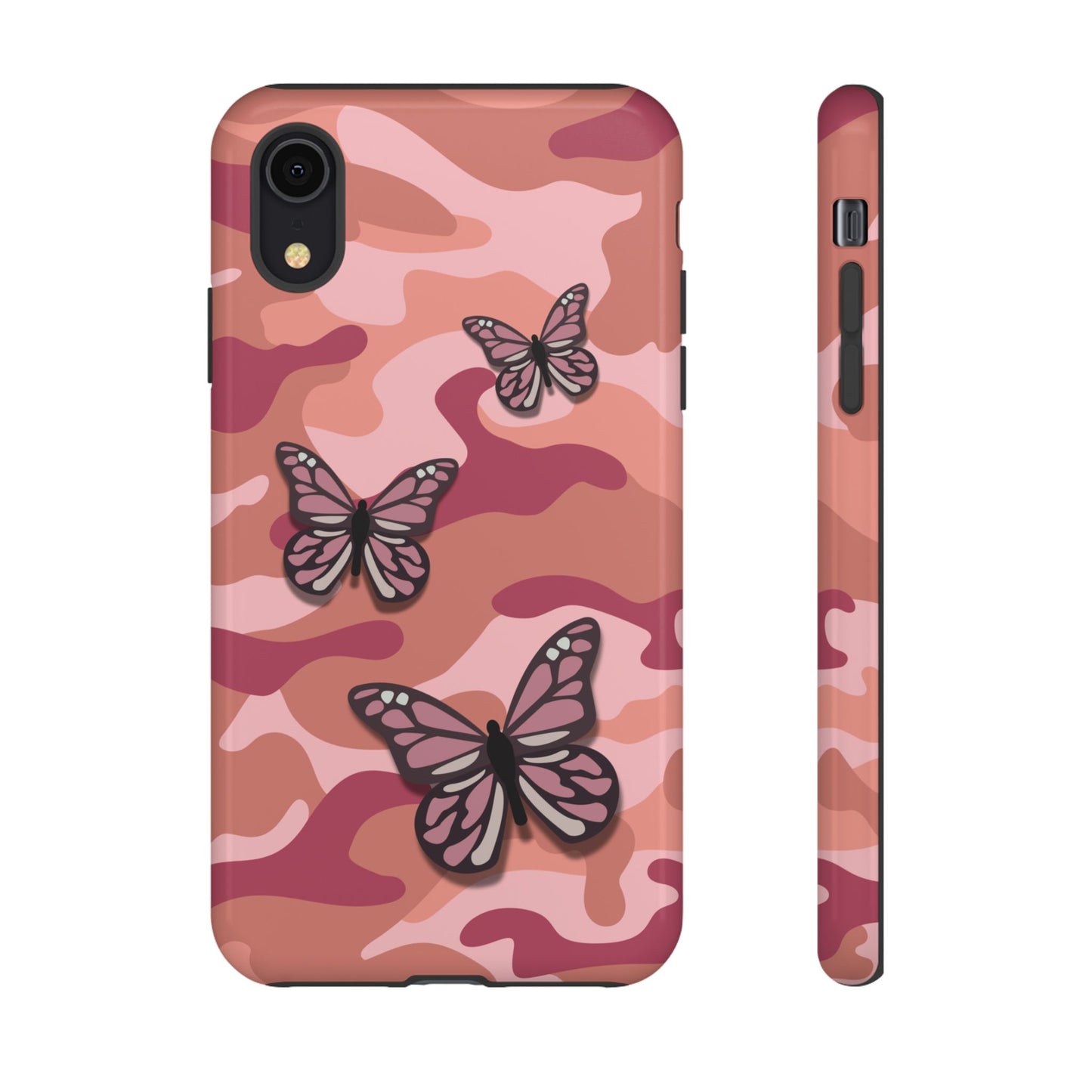 iPhone XR / Glossy Phone Case - Pink Butterfly Camo Phone Case