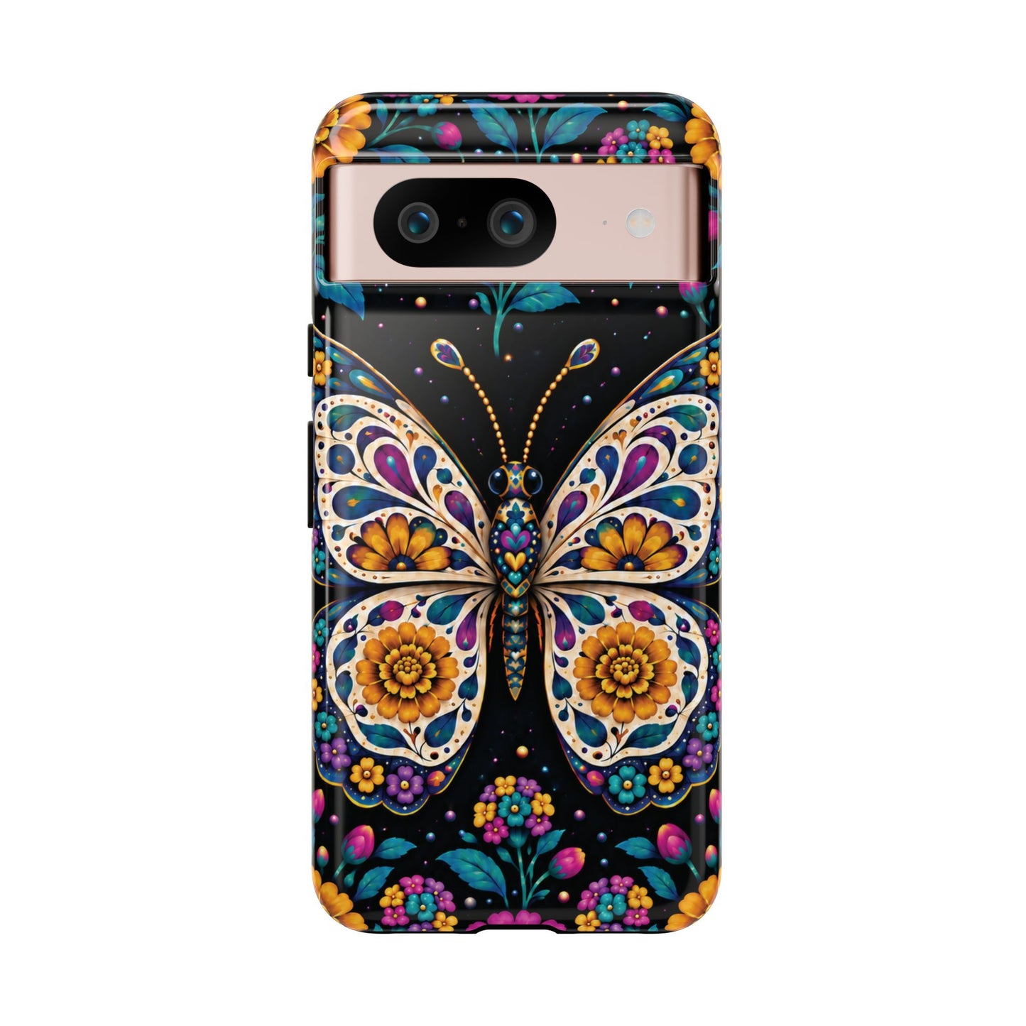 Vibrant Purple and Teal Calavera Butterfly Phone Case - Multicolor Phone Case - Google Pixel 8 / Glossy