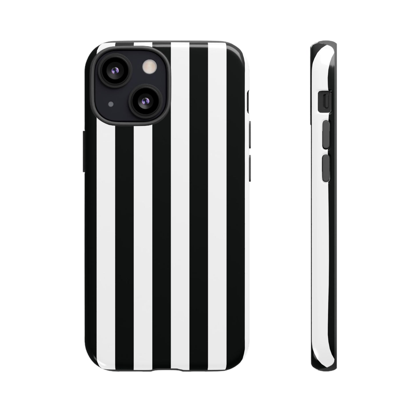 iPhone 13 Mini / Glossy Phone Case - Simple Black & White Stripe Pattern Phone Case