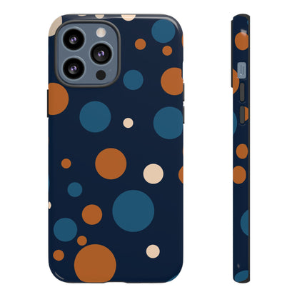 iPhone 13 Pro Max / Glossy Phone Case - ’Bold Navy Blue & Orange / White Dot Pattern’ Phone Case