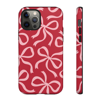 Bold Raspberry Red and Blush Pink Bow Pattern Phone Case