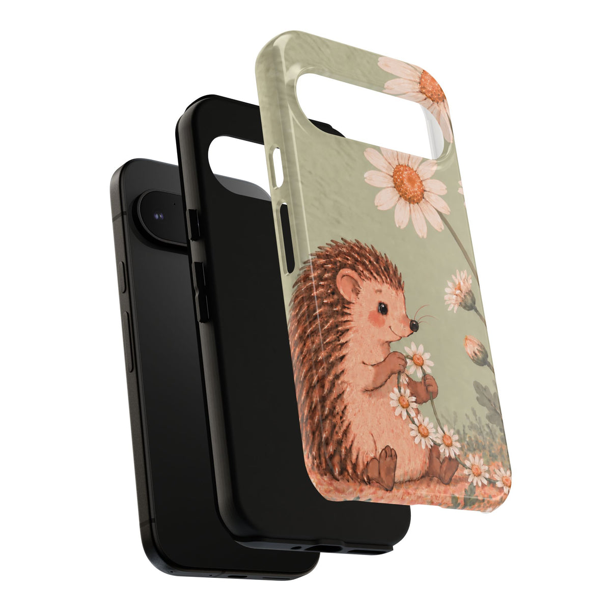Whimsical Sage Green Hedgehog and Daisy Chain Phone Case - Green Phone Case