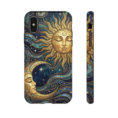 Elegant Teal & Gold Sun and Moon Phone Case