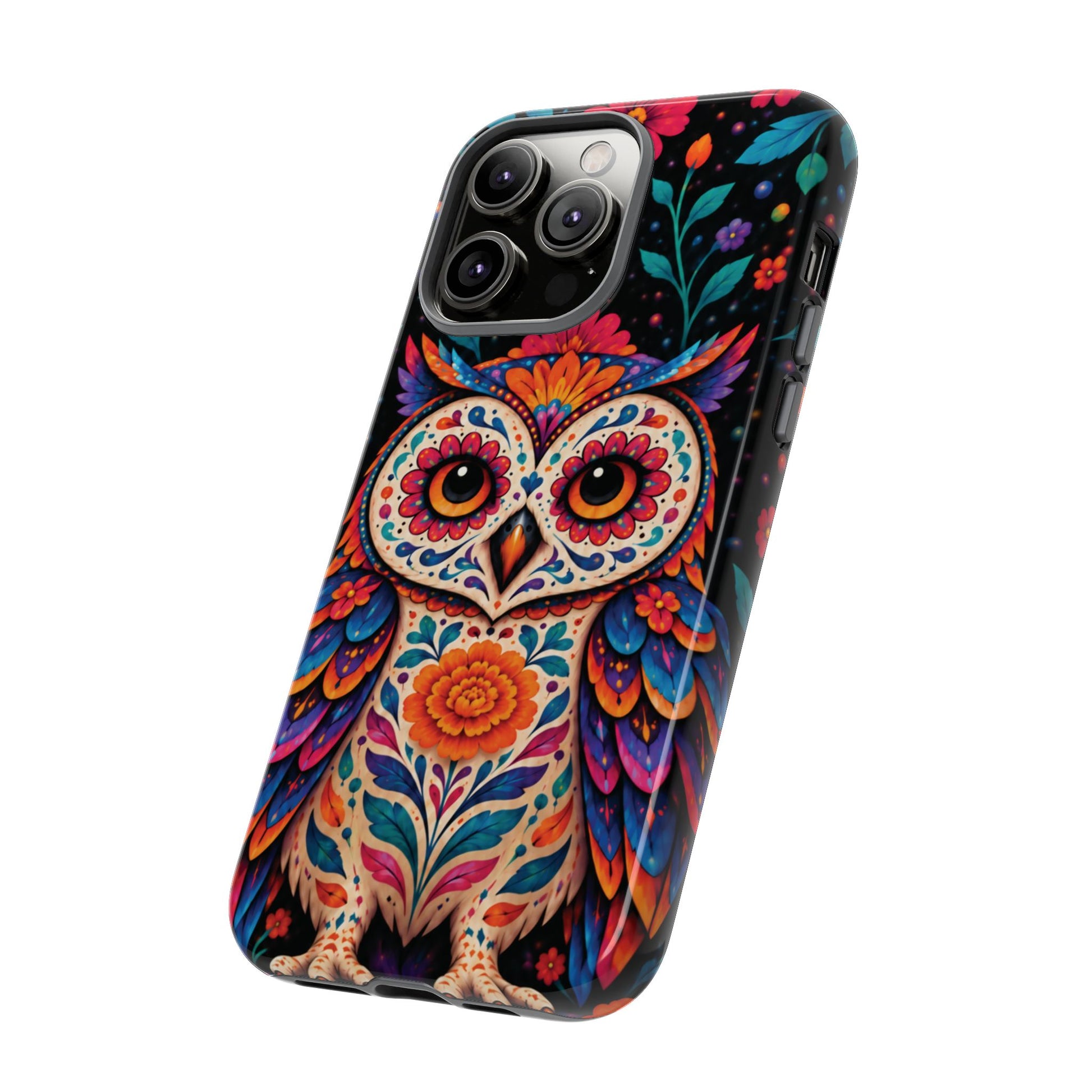 Vibrant Orange and Turquoise Calavera Owl Phone Case - Multicolor Phone Case
