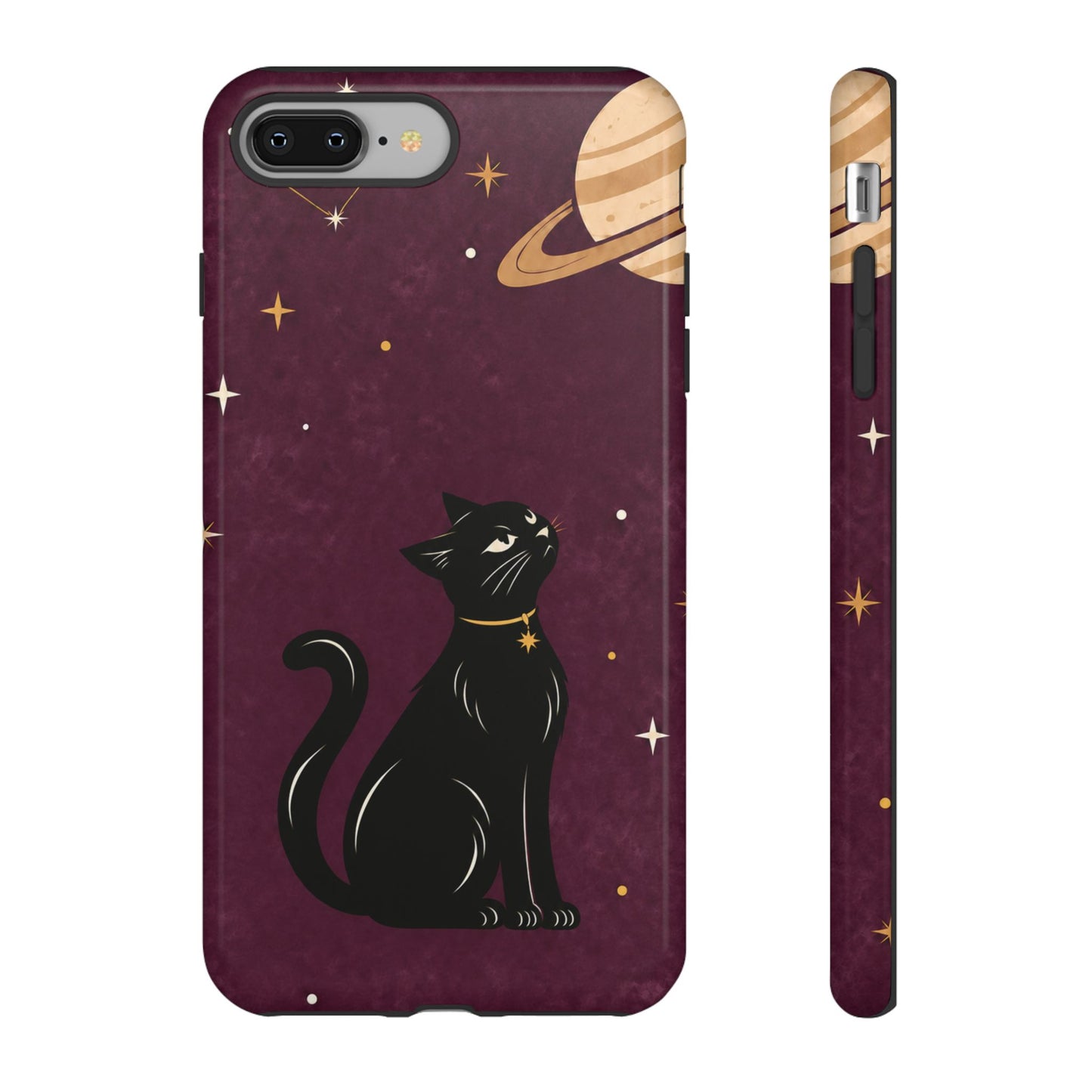 Whimsical Plum Celestial Black Cat Phone Case