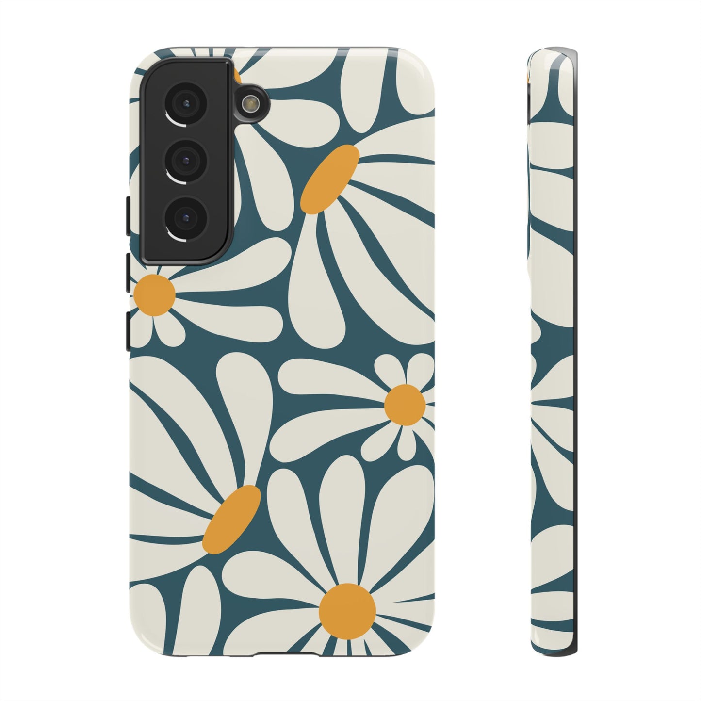 Samsung Galaxy S22 / Glossy Phone Case - Retro Blue Daisy Pattern Phone Case