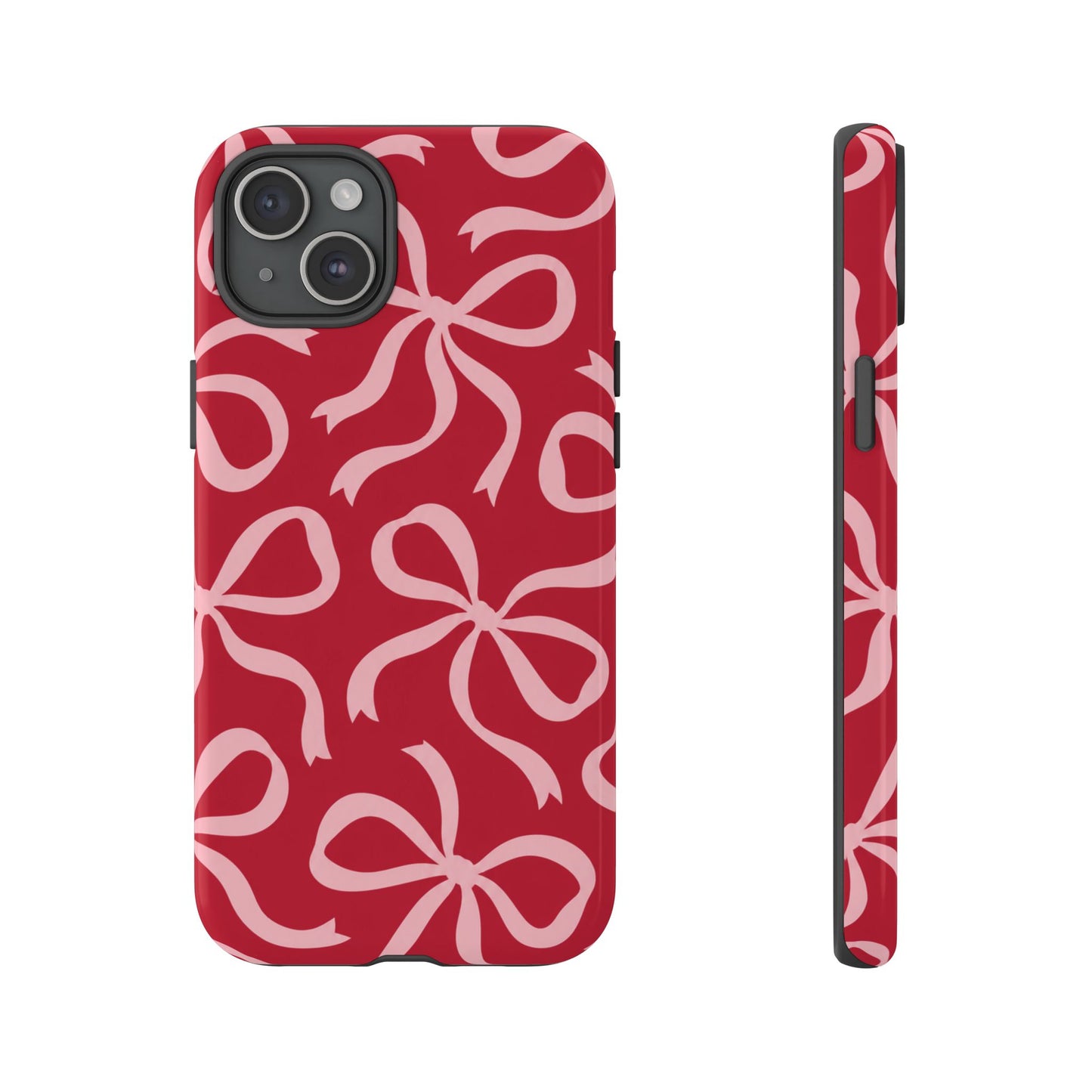 Bold Raspberry Red and Blush Pink Bow Pattern Phone Case