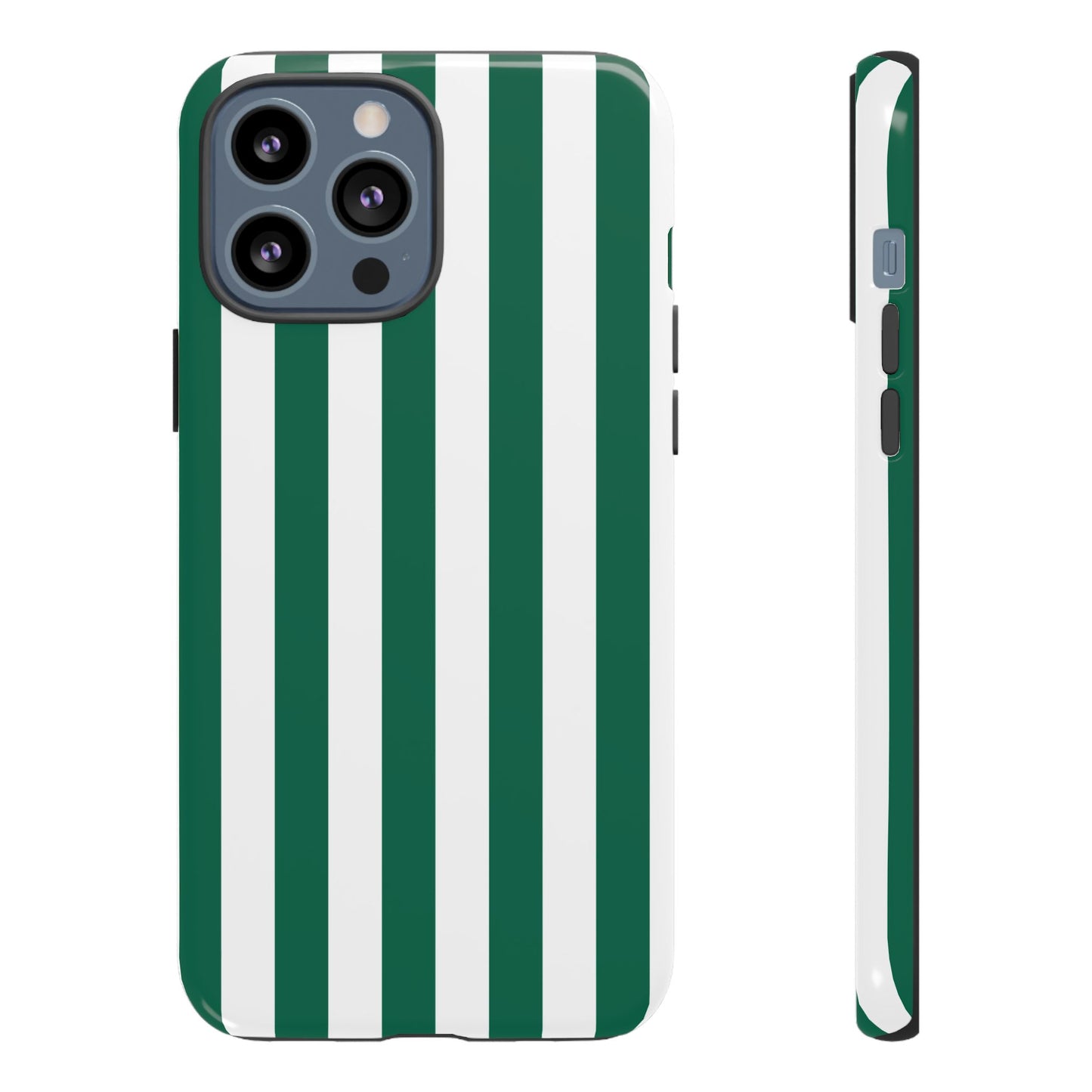 iPhone 13 Pro Max / Glossy Phone Case - Simple Green & White Stripe Pattern Phone Case