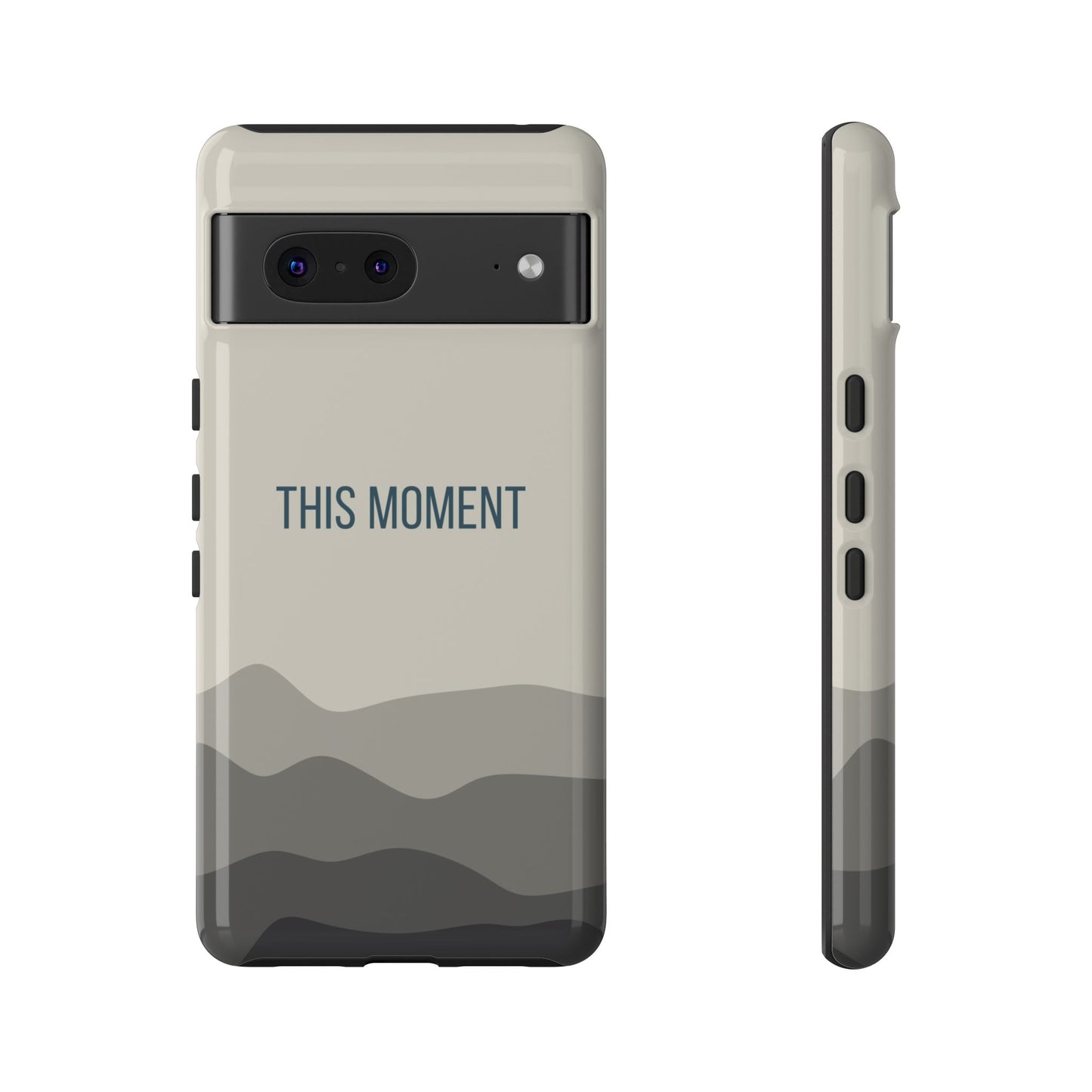 Google Pixel 7 / Glossy Phone Case - Minimalist Cream Waves ’This Moment’ Statement Phone Case