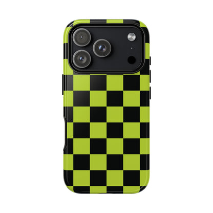 Trendy Neon Lime Green & Black Checked Pattern Phone Case - Green Phone Case - iPhone 18 Pro / Glossy