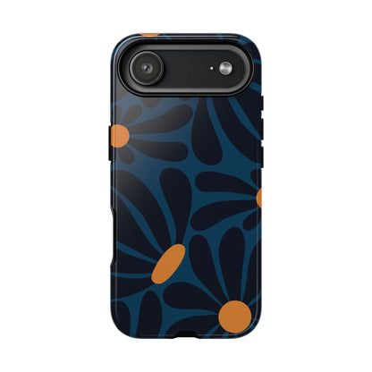 Dark Blue & Orange Daisy Pattern Phone Case - Blue Phone Case - iPhone 17 Air / Glossy