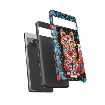 Vibrant Orange and Turquoise Calavera Fox Phone Case - Multicolor Phone Case