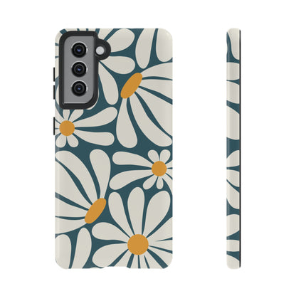 Samsung Galaxy S21 / Glossy Phone Case - Retro Blue Daisy Pattern Phone Case