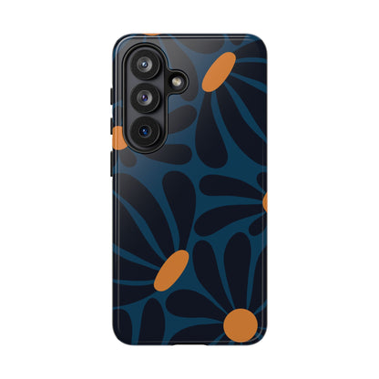 Dark Blue & Orange Daisy Pattern Phone Case - Blue Phone Case - Samsung Galaxy S26 / Glossy