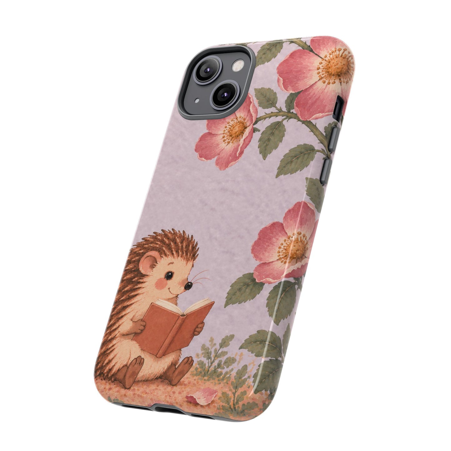 Whimsical Lilac Hedgehog and Wild Rose Phone Case - Purple Phone Case