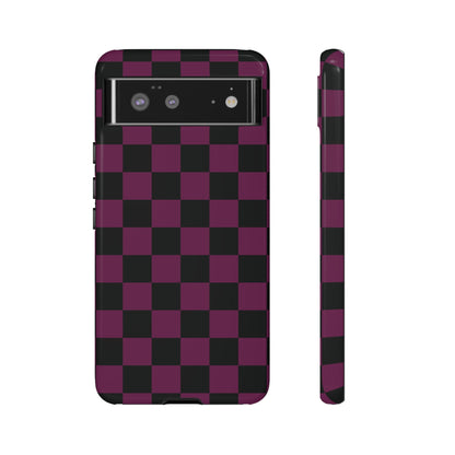 Google Pixel 6 / Glossy Phone Case - Trendy Plum & Black Checked Pattern Phone Case