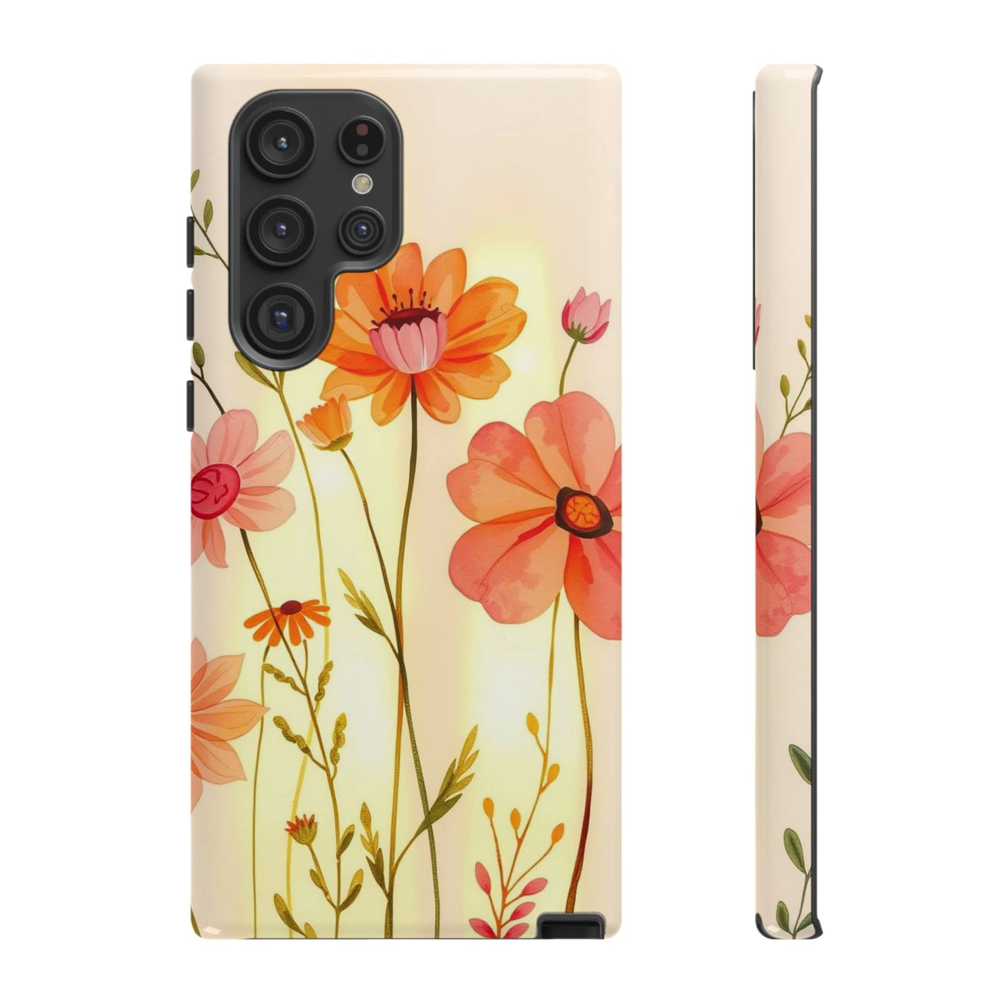 Samsung Galaxy S22 Ultra / Glossy Phone Case - Watercolour Bunch of Wildflowers Design Phone Case