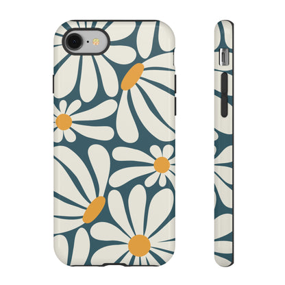 Retro Blue Daisy Pattern Phone Case - Blue Phone Case - iPhone 8 / Glossy