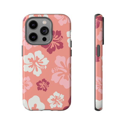 iPhone 14 Pro / Glossy Phone Case - ’Pink Hibiscus Retro Pattern #3’ Phone Case