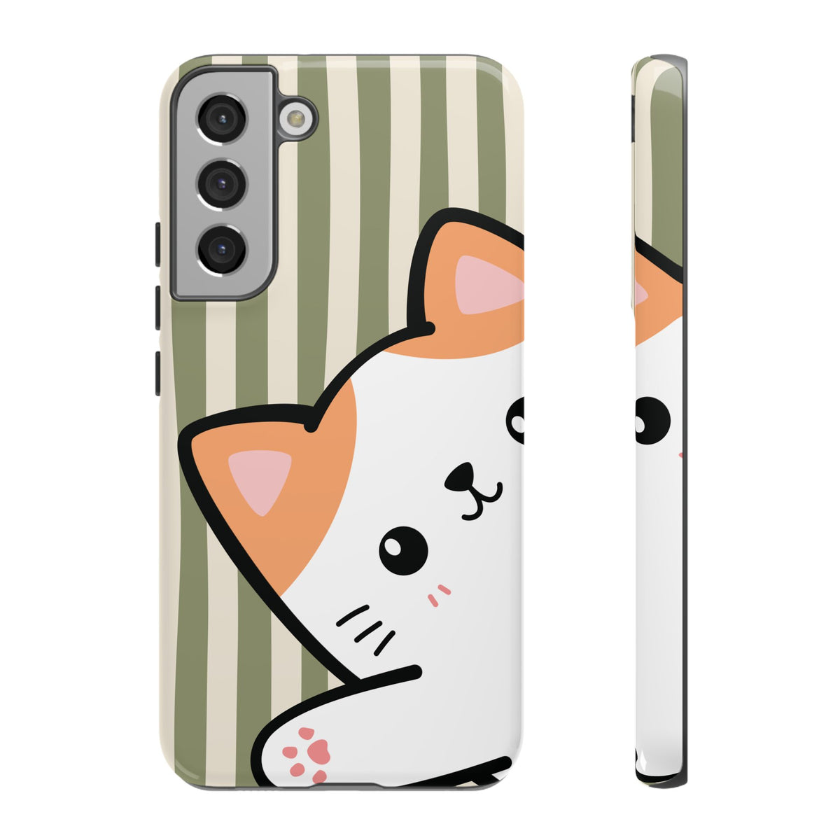 Playful Peakaboo Cat with Green Stripe Pattern Phone Case - Green Phone Case - Samsung Galaxy S22 Plus / Glossy