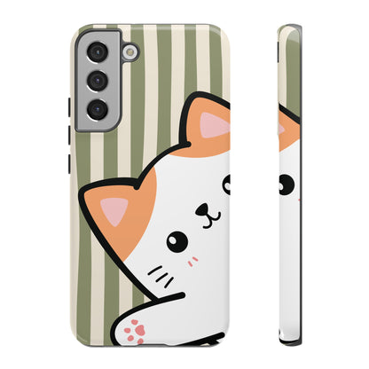 Playful Peakaboo Cat with Green Stripe Pattern Phone Case - Green Phone Case - Samsung Galaxy S22 Plus / Glossy