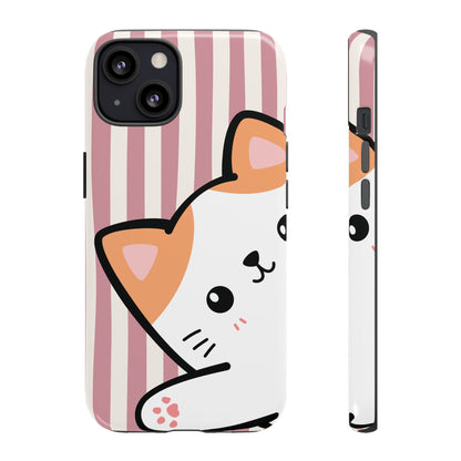 Playful Peakaboo Cat with Pink Stripe Pattern Phone Case - Pink Phone Case - iPhone 13 / Glossy
