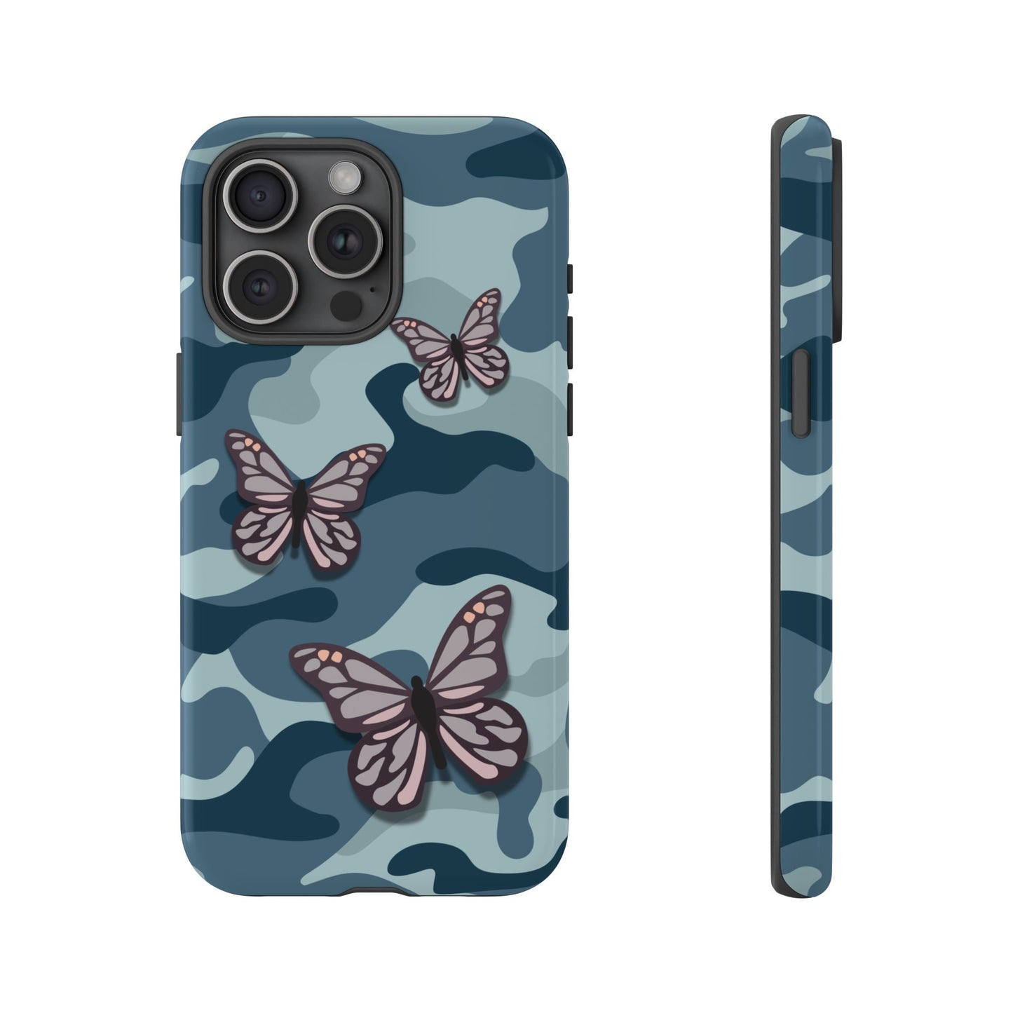 Dark Blue Butterfly Camo Phone Case - Blue Phone Case - iPhone 15 Pro Max / Glossy