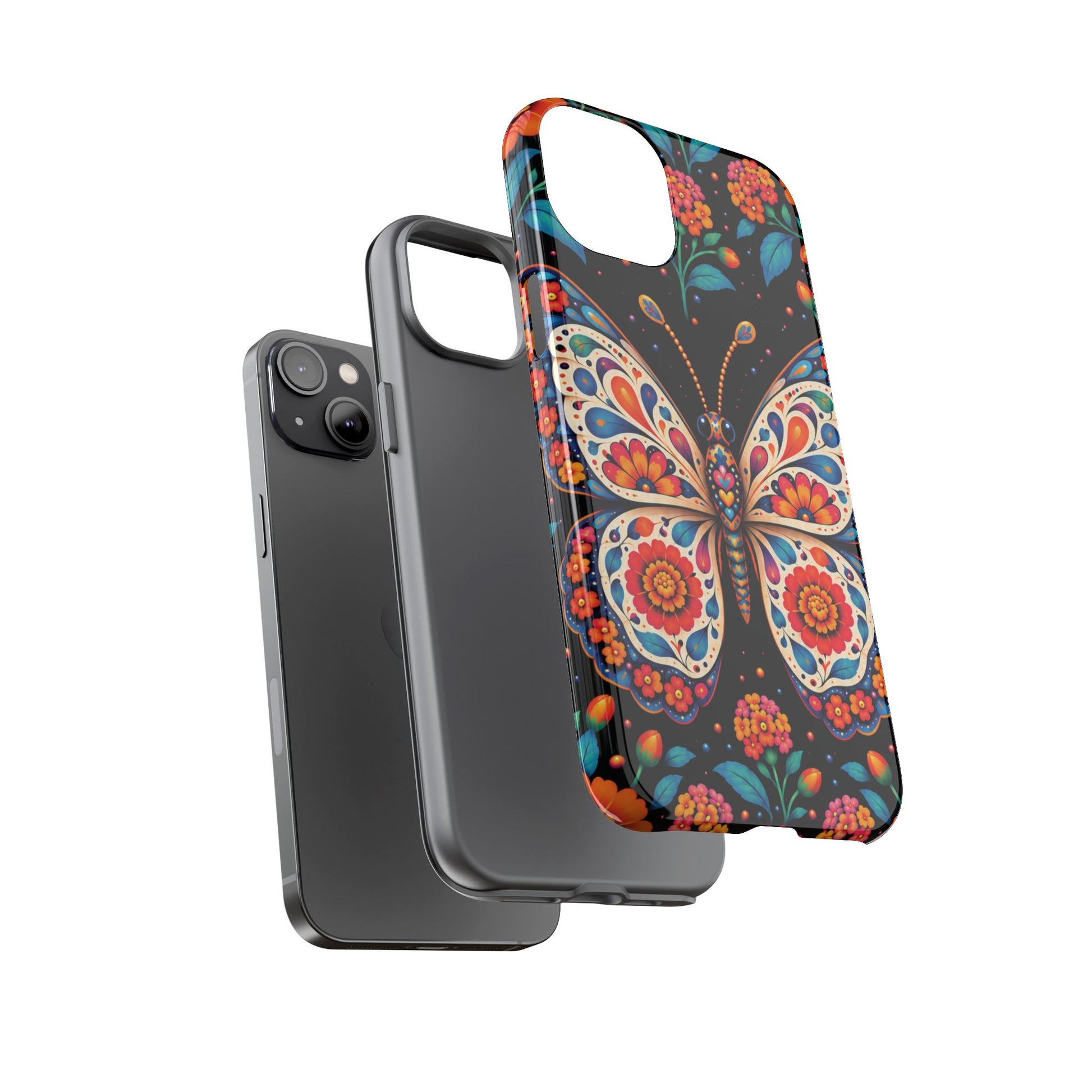 Vibrant Orange and Turquoise Calavera Butterfly Phone Case - Multicolor Phone Case
