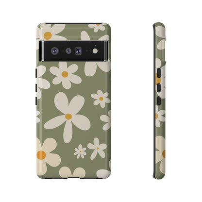 Chic Green Daisy Pattern Phone Case - Green Phone Case - Google Pixel 6 Pro / Glossy