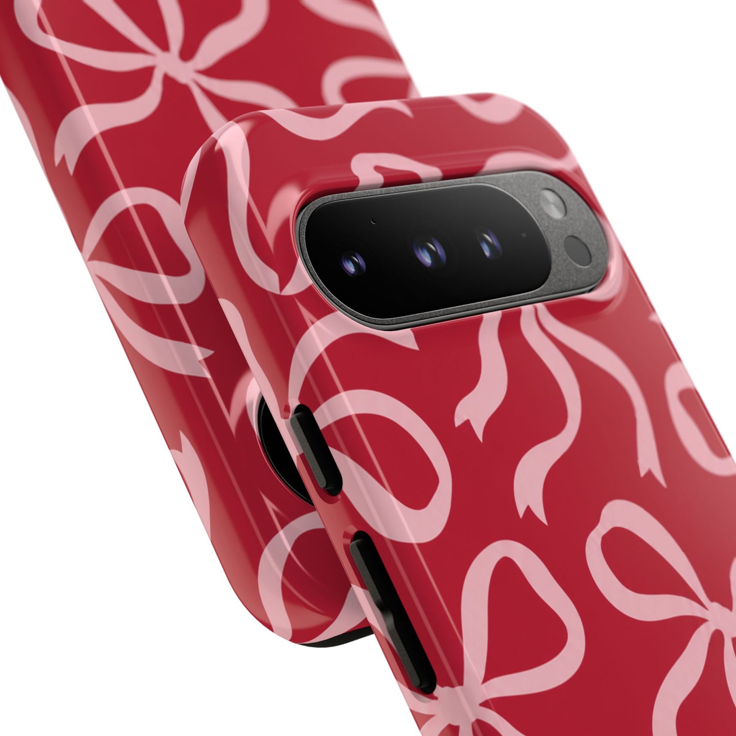 Bold Raspberry Red and Blush Pink Bow Pattern Phone Case