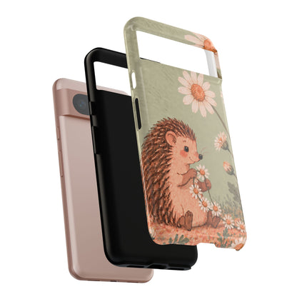 Whimsical Sage Green Hedgehog and Daisy Chain Phone Case - Green Phone Case