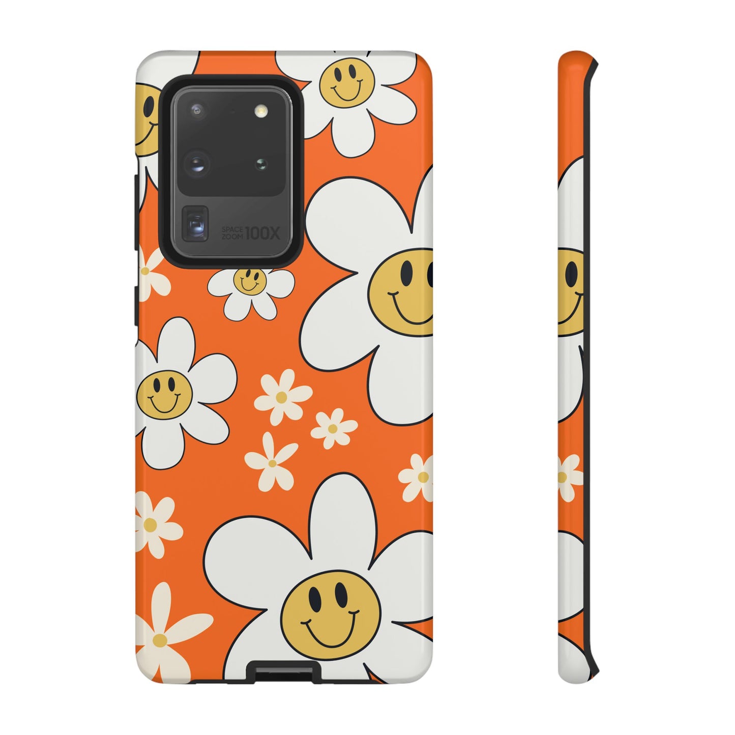 Fun Retro Daisy Pattern with Orange Background Phone Case - Orange Phone Case - Samsung Galaxy S20 Ultra / Glossy