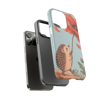 Whimsical Pale Blue Hedgehog and Poppy Phone Case - Blue Phone Case