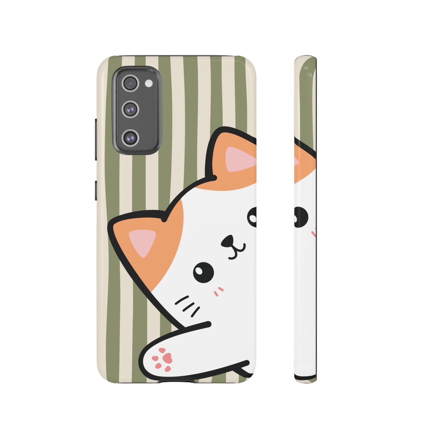 Samsung Galaxy S20 FE / Glossy Phone Case - Peakaboo Cat with Green Stripe Pattern Phone Case