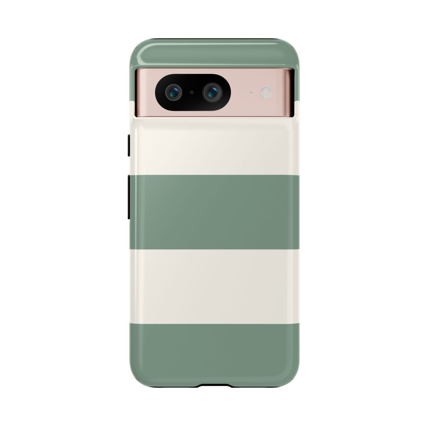Google Pixel 8 / Glossy Phone Case - Green & White Horizontal Stripe Pattern Phone Case