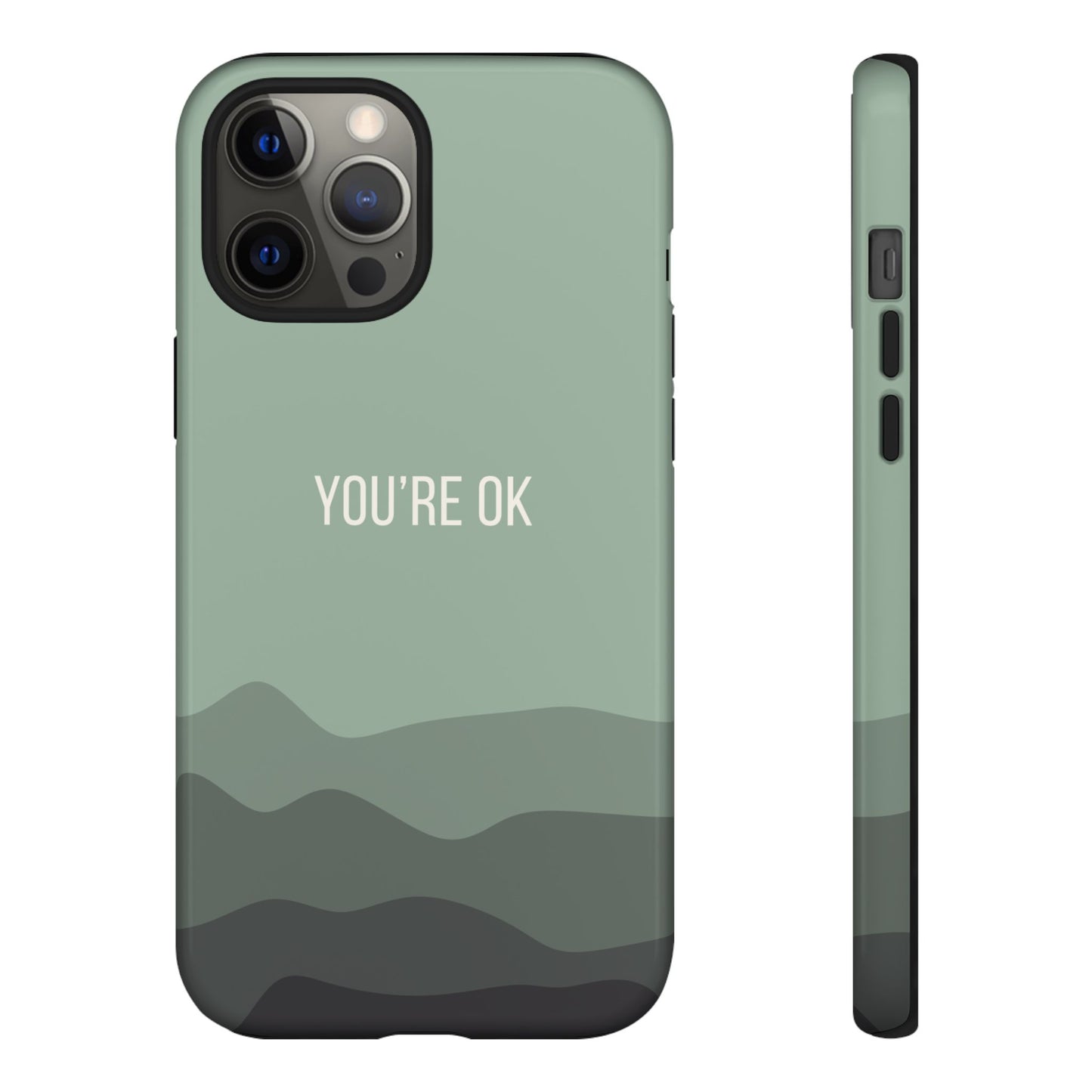 iPhone 12 Pro Max / Glossy Phone Case - Minimalist Green Waves ’You’re OK’ Statement Phone Case